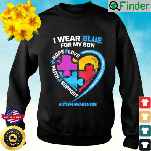 I Wear Blue For My Son Autism Awareness Puzzle Heart Sweatshirt