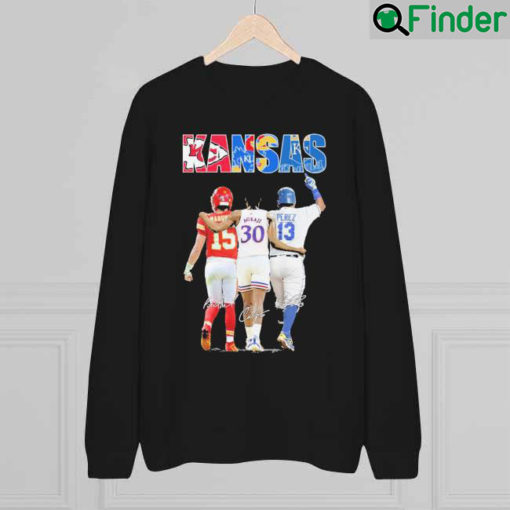 Kansas City Chiefs and Kansas Jayhawks MVP Player Mahomes Agbaji and perez signatures sweatshirt