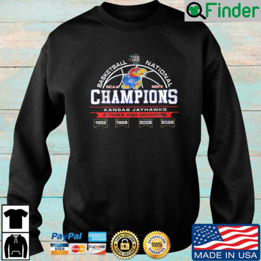 Kansas Jayhawks Basketball National NCAA Mens Champions 2 Times And Counting 1952 2022 sweatshirt