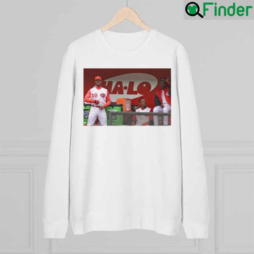 Ken Griffey Jr Barry Larkin And Deion Sanders Together In The Reds Dugout Sweatshirt