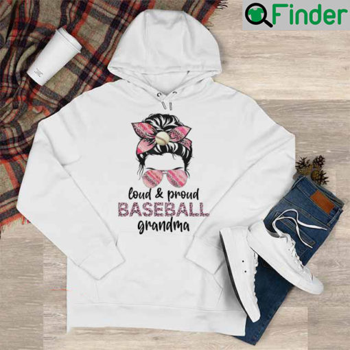 Loud Proud BaseBall Grandma Life Messy Bun Leopard Game Day Hoodie