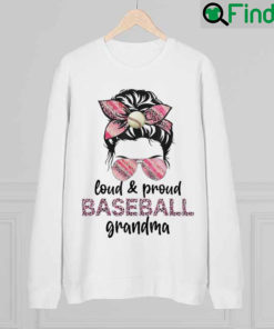 Loud Proud BaseBall Grandma Life Messy Bun Leopard Game Day Sweatshirt