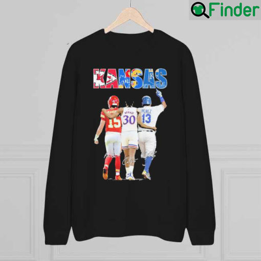 Official Kansas City Chiefs and Kansas Jayhawks MVP Player Mahomes Agbaji and perez signatures Sweatshirt