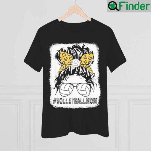 Volleyball Mom Leopard Messy Bun Ball Mom Mothers Day 2022 T Shirt