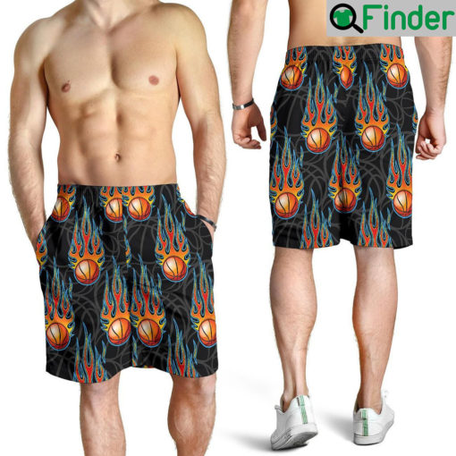 Basketball Fire Print Pattern Men Shorts