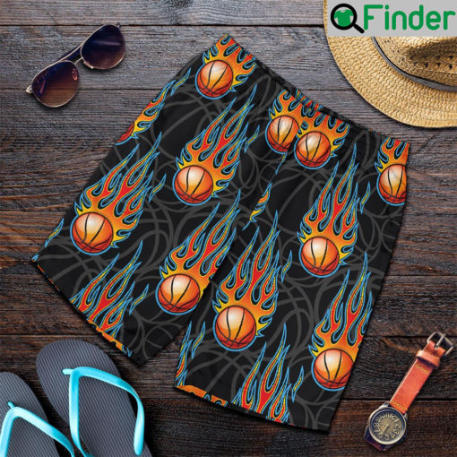 Basketball Fire Print Pattern Mens Shorts