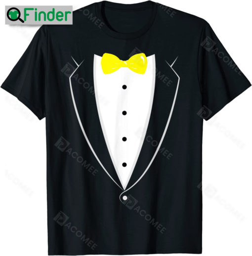 Black And White With yellow Bow Tie Novelty Tuxedo T Shirt