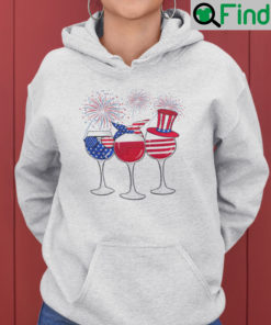 Wine Glass America Flag 4th Of July Hoodie