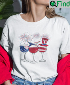 Wine Glass America Flag 4th Of July Shirt