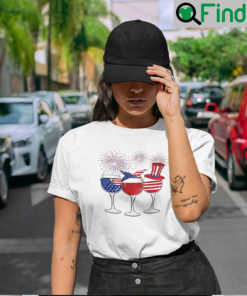 Wine Glass America Flag 4th Of July T Shirt