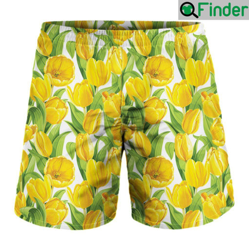 Yellow Spring Tulip Pattern Print MenS Short