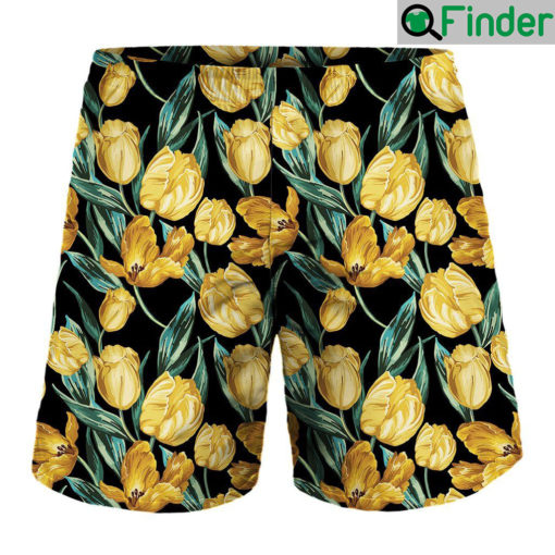 Yellow Tulip Floral Pattern Print MenS Short