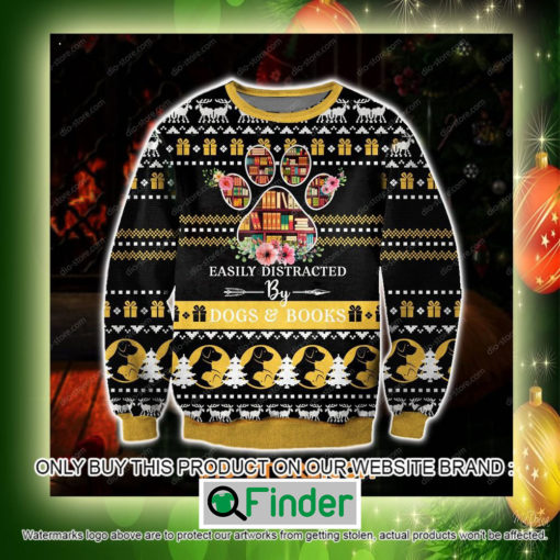 Easily Distracted By Dogs And Books Christmas Ugly Sweater Sweatshirt – LIMITED EDITION