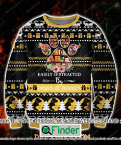 Easily Distracted By Dogs And Books Christmas Ugly Sweater – LIMITED EDITION