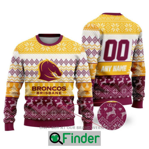 Personalized NRL Brisbane Broncos Christmas Sweater Sweatshirt LIMITED EDITION