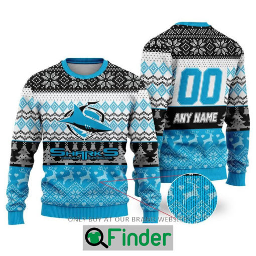 Personalized NRL Cronulla Sutherland Sharks Christmas Sweater Sweatshirt LIMITED EDITION