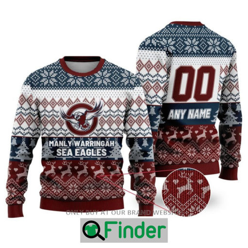 Personalized NRL Manly Warringah Sea Eagles Christmas Sweater Sweatshirt LIMITED EDITION