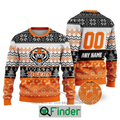 Personalized NRL Wests Tigers Christmas Sweater Sweatshirt LIMITED EDITION