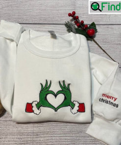 Grinch Heart Merry Christmas Embroidered Sweatshirt