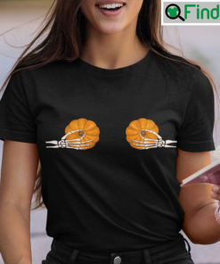 Pumpkin Boobs Skeleton Hand Halloween Shirt