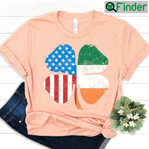 St Patricks Day USA Irish Clover American Flag T Shirt