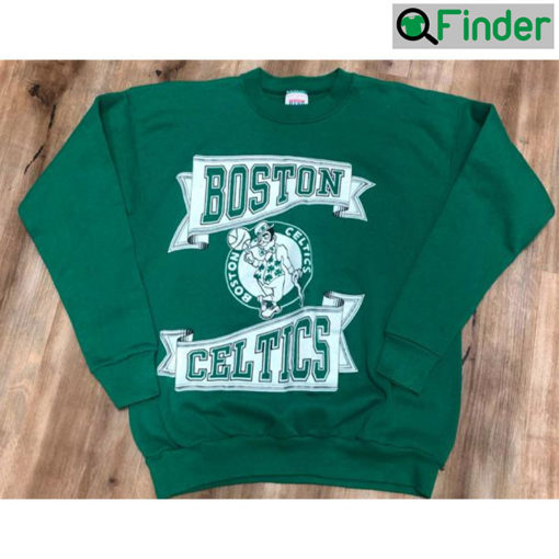 Vintage Style 90s Boston Celtics Basketball Banner Crewneck Sweatshirt