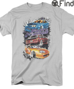 Fast And Furious Street Cars Collage Silver Shirts