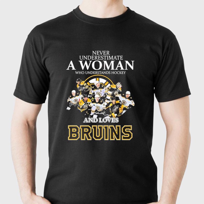 never underestimate a woman who understand hockey and loves boston bruins 2023 signatures shirt 1