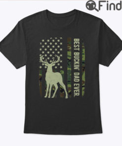 Mens Best Buckin Dad Camouflage American Flag Deer Hunting T Shirt
