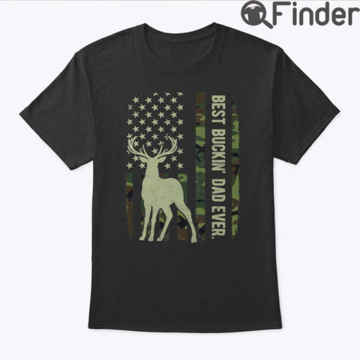 Mens Best Buckin Dad Camouflage American Flag Deer Hunting T Shirt