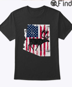 Us Flag Arizona Bull Elk Deer Buck Hunting Hunter Dad Gift T Shirt