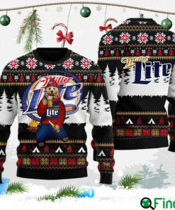 Bear Drinking Miller Lite Christmas Ugly Sweater