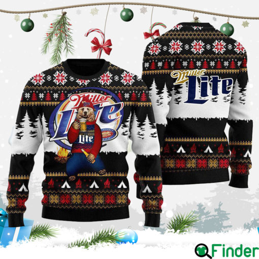 Bear Drinking Miller Lite Christmas Ugly Sweater