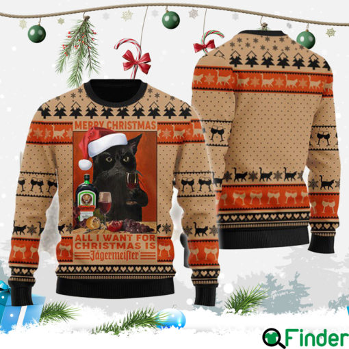 Black Cat Drinking Jagermeister Christmas Ugly Sweater