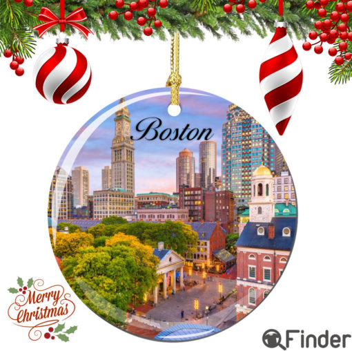 Boston Christmas Ornament Porcelain Double Sided