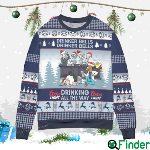 Coors Light Drinker Bell Drinker Bell Christmas Pattern Ugly Christmas Hoodie Sweater