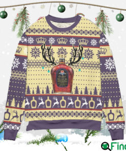 Crown Royal Black Reindeer & Snowflake Pattern Ugly Christmas Hoodie Sweater