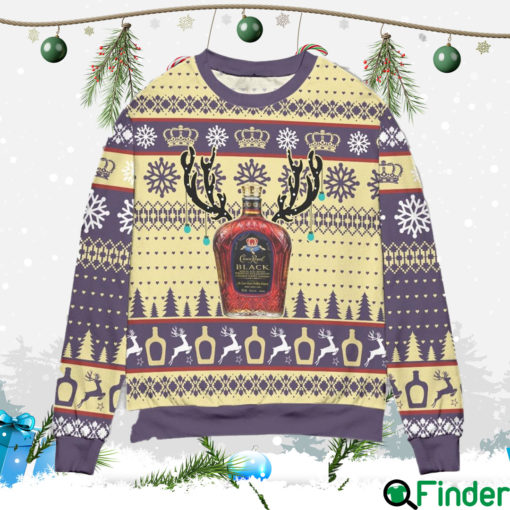 Crown Royal Black Reindeer & Snowflake Pattern Ugly Christmas Hoodie Sweater