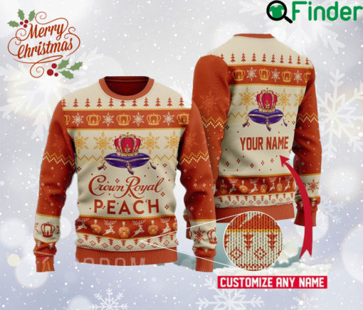 Customized Crown Royal Peach Ugly Christmas Sweater, Crown Royal Whisky Sweatshirt, Whisky Logo All Over Print Sweater, Gift For Fan