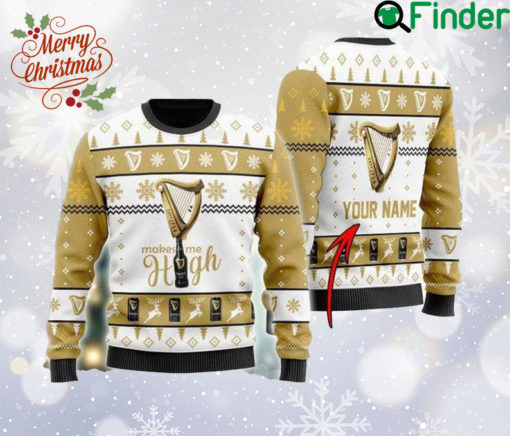 Customized Gui nness Makes Me High Ugly Christmas Sweater, Gui nness Beer Sweatshirt, Beer Logo All Over Print Sweater, Gift For Fan