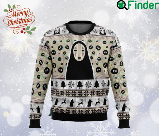 Customized No Face and Soot Sprites Ugly Christmas Sweater, Spirited Away Sweatshirt, Japanese Cartoon All Over Print Sweater