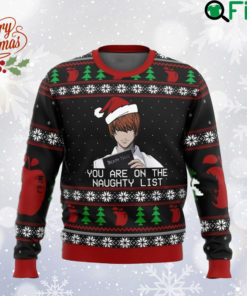 Death Note Naughty List Ugly Christmas Sweater, Anime Cartoon Sweatshirt, Japanese Manga All Over Print Sweater, Gift For Fan