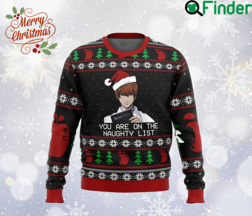Death Note Naughty List Ugly Christmas Sweater, Anime Cartoon Sweatshirt, Japanese Manga All Over Print Sweater, Gift For Fan