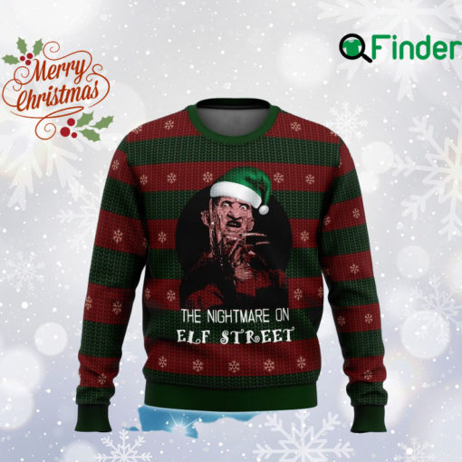 Freddy Krueger Ugly Christmas Sweater, The Nightmare On Elf Street Sweatshirt, Horror Movie Characters, Scary Hlw Shirt, Halloween Gift