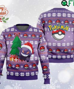 Gengar Pokemon Ghost Type Ugly Christmas Sweater, Anime Cartoon Winter Xmas Sweatshirts, Japanese Manga Allover Print Sweater, Christmas Gifts