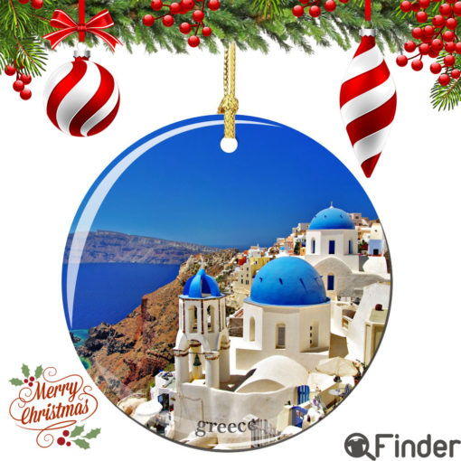 Greece Porcelain Christmas Ornament, Santorini