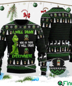 Grinch I Will Drink Jagermeister Everywhere Christmas Gift Christmas Ugly Sweater