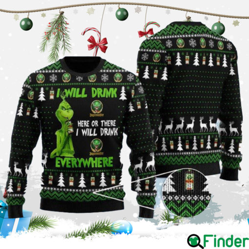 Grinch I Will Drink Jagermeister Everywhere Christmas Gift Christmas Ugly Sweater