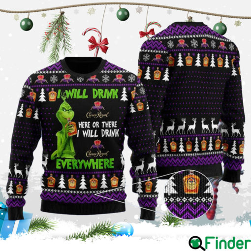 HOT TREND I Will Drink Crown Royal Everywhere Christmas Ugly Sweater