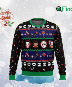 Halloween Happy Horrorday Christmas Ugly Sweater, Horror Characters Sweatshirt, Halloween Movie All Over Print Sweater, Christmas Gift